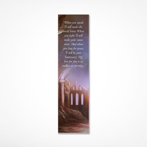 Bookmark with detail from Blood Feast cover artwork showing a ruined temple. Please see product description for quote from book.